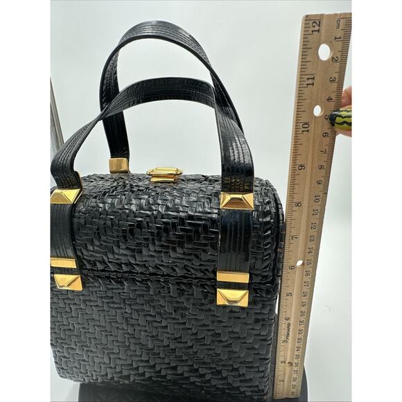 Vintage RODO Black Lacquered Wicker Basket Satchel Handbag - Picture 15 of 16
